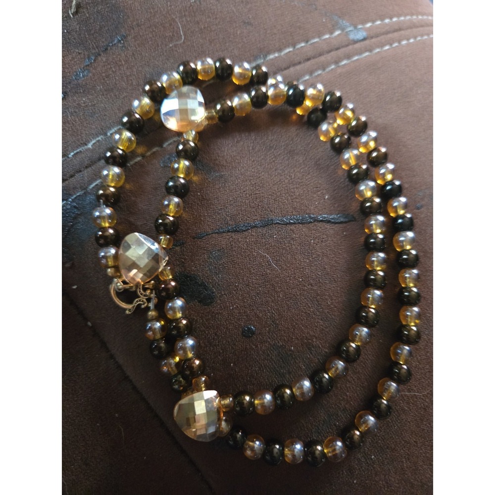 Vintage Amber Faceted Glass Crystal Necklace Beads
